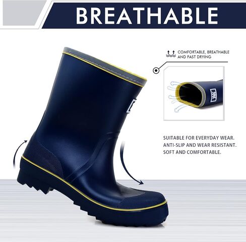 Rain Boots for Men, Waterproof PVC Rubber Boots Mens Garden Boots, Comfort Mid-Calf Lightweight Adjustable Raining Shoes, Elastic Chelsea Ankle Rain Boots Fishing Shoes for Yard Farm Outdoor Work in Kuwait