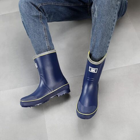 Rain Boots for Men, Waterproof PVC Rubber Boots Mens Garden Boots, Comfort Mid-Calf Lightweight Adjustable Raining Shoes, Elastic Chelsea Ankle Rain Boots Fishing Shoes for Yard Farm Outdoor Work in Kuwait