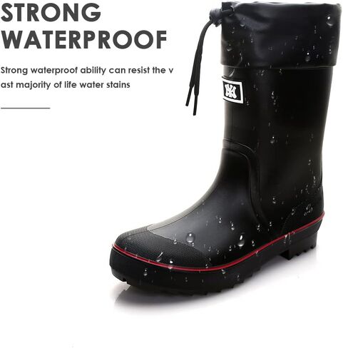 Rain Boots for Men, Waterproof PVC Rubber Boots Mens Garden Boots, Comfort Mid-Calf Lightweight Adjustable Raining Shoes, Elastic Chelsea Ankle Rain Boots Fishing Shoes for Yard Farm Outdoor Work in Kuwait
