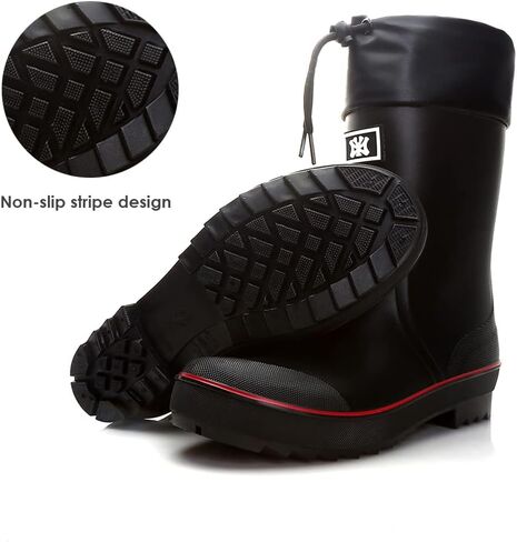 Rain Boots for Men, Waterproof PVC Rubber Boots Mens Garden Boots, Comfort Mid-Calf Lightweight Adjustable Raining Shoes, Elastic Chelsea Ankle Rain Boots Fishing Shoes for Yard Farm Outdoor Work in Kuwait