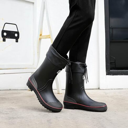 Rain Boots for Men, Waterproof PVC Rubber Boots Mens Garden Boots, Comfort Mid-Calf Lightweight Adjustable Raining Shoes, Elastic Chelsea Ankle Rain Boots Fishing Shoes for Yard Farm Outdoor Work in Kuwait