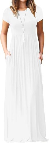 VIISHOW Women's Short Sleeve Loose Plain Maxi Dresses Casual Long Dresses with Pockets in Saudi Arabia
