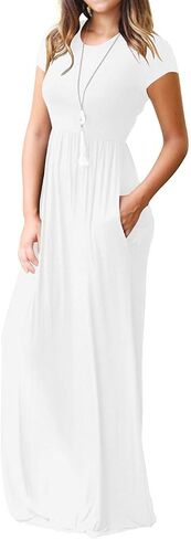 VIISHOW Women's Short Sleeve Loose Plain Maxi Dresses Casual Long Dresses with Pockets in Saudi Arabia