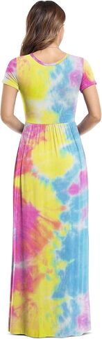 VIISHOW Women's Short Sleeve Loose Plain Maxi Dresses Casual Long Dresses with Pockets in Saudi Arabia