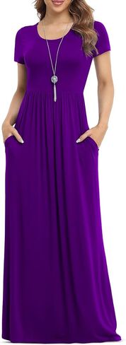 VIISHOW Women's Short Sleeve Loose Plain Maxi Dresses Casual Long Dresses with Pockets in Saudi Arabia