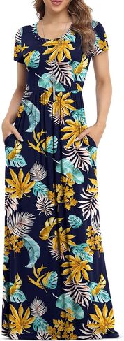 VIISHOW Women's Short Sleeve Loose Plain Maxi Dresses Casual Long Dresses with Pockets in Saudi Arabia