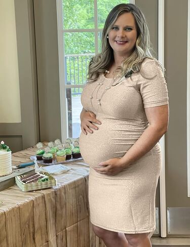 KIM S Glitter Maternity Dress Photoshoot Bodycon Dresses for Baby Shower or Daily Wear in Kuwait