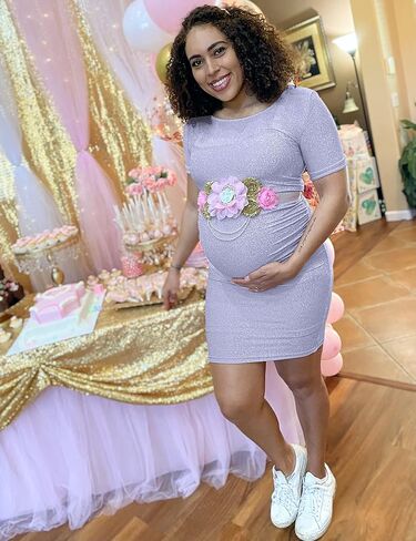 KIM S Glitter Maternity Dress Photoshoot Bodycon Dresses for Baby Shower or Daily Wear in Kuwait