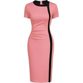 Viwenni Women Vintage Ruffle Business Colorblock Work Church Pencil Dress