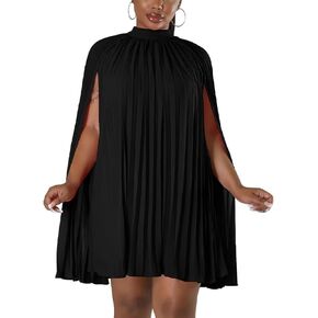 Women’s Casual Cape Sleeve Pleated Split Short Dress Loose Fit Cocktail Party Flowy Dress in Saudi Arabia