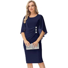 KIMCURVY Women's Plus Size Cape Chiffon Dress Evening Pencil Dress for Wedding Cocktail Party with Rhinestone