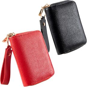 Black Credit Card Holder Wallet 12 Slots +2 Cash Slots Soft PU Leather Zipper Card Case Card With Keychain Men Women Gift RFID Blocking Small Wallet for ID Credit Cards