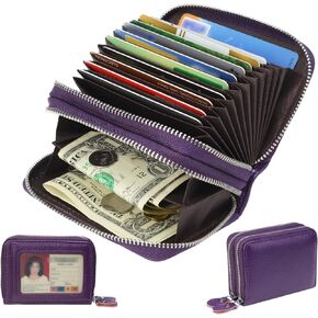 Women's RFID Blocking Leather Zipper Card Wallet Small Purse Credit Card Case Holder for Mother Day Gift (Black) in Saudi Arabia