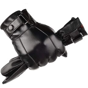 Men’s Winter Autumn Black Brown Smooth PU Leather Plus Thick Velvet Touch Screen Gloves