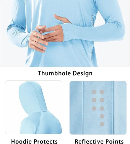 NORTHYARD Men's UPF 50+ Shirts UV Rash Guard Long Sleeve Sun Protection Swim Hoodie Shirt Lightweight for Hiking Running SkyBlue L in Saudi Arabia