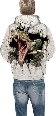 سترة بغطاء للرأس للأطفال من CAMLAKEE للأولاد والبنات سترة بقلنسوة على شكل ديناصور ثلاثي الأبعاد بلوفر شبابي مع جيب in Kuwait