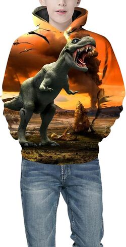 CAMLAKEE Kids Hoodies for Boys Girls 3D Dinosaur Hooded Sweatshirts Youth Pullover with Pocket in Saudi Arabia