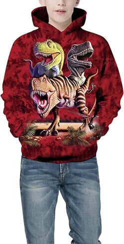 CAMLAKEE Kids Hoodies for Boys Girls 3D Dinosaur Hooded Sweatshirts Youth Pullover with Pocket in Saudi Arabia