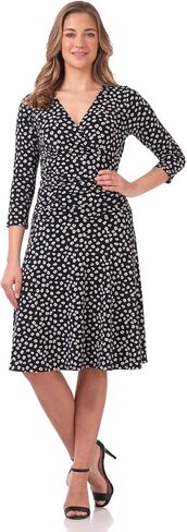 Rekucci Women's Slimming 3/4 Sleeve Fit-and-Flare Crossover Tummy Control Dress in Saudi Arabia