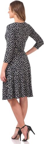 Rekucci Women's Slimming 3/4 Sleeve Fit-and-Flare Crossover Tummy Control Dress in Saudi Arabia