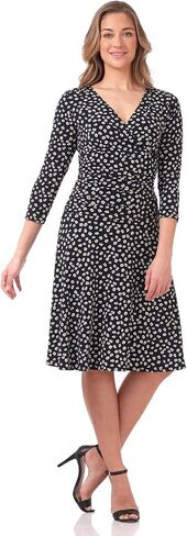 Rekucci Women's Slimming 3/4 Sleeve Fit-and-Flare Crossover Tummy Control Dress in Saudi Arabia