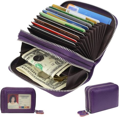 Women's RFID Blocking Leather Zipper Card Wallet Small Purse Credit Card Case Holder for Mother Day Gift (Black) in Kuwait
