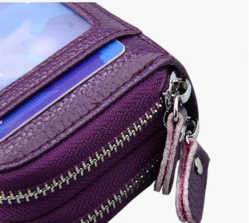 Women's RFID Blocking Leather Zipper Card Wallet Small Purse Credit Card Case Holder for Mother Day Gift (Black) in Kuwait