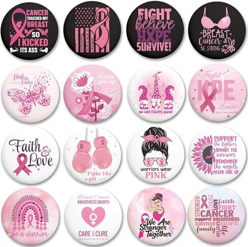 NeeKCheers 48 Pcs Breast Cancer Awareness Pins, Gifts for Women, Round Pink Ribbon Brooch Badge Pins Survivor Month aion Accessories in Saudi Arabia