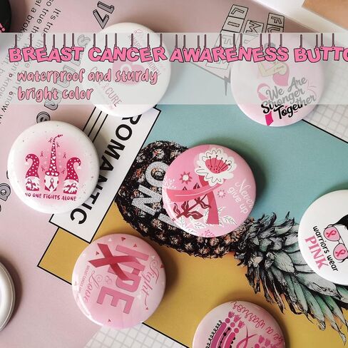 NeeKCheers 48 Pcs Breast Cancer Awareness Pins, Gifts for Women, Round Pink Ribbon Brooch Badge Pins Survivor Month aion Accessories in Saudi Arabia