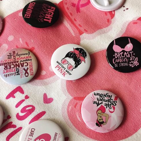 NeeKCheers 48 Pcs Breast Cancer Awareness Pins, Gifts for Women, Round Pink Ribbon Brooch Badge Pins Survivor Month aion Accessories in Saudi Arabia