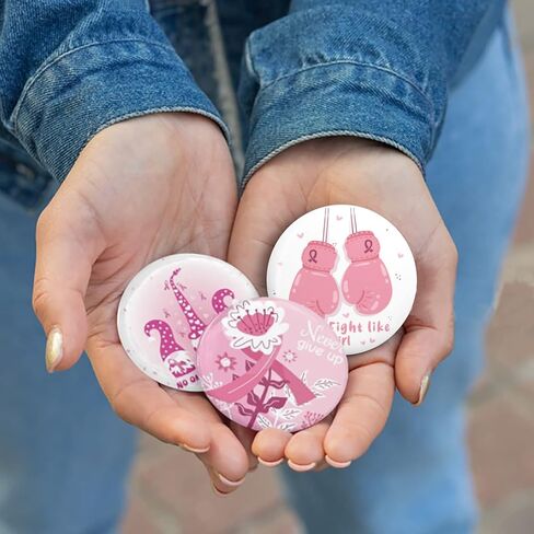 NeeKCheers 48 Pcs Breast Cancer Awareness Pins, Gifts for Women, Round Pink Ribbon Brooch Badge Pins Survivor Month aion Accessories in Saudi Arabia
