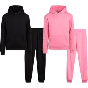 Real Love Girls' Active Sweatsuit - 4 Piece Fleece Pullover Hoodie and Sweatpants - Jogger Pants Set for Girls (7-16)