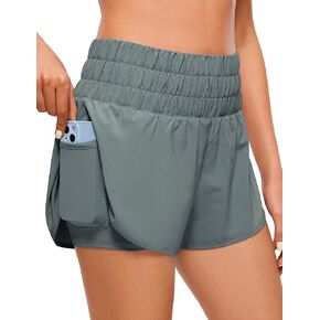 CRZ YOGA 2 in 1 High Waisted Running Shorts for Women 3" - Split Breathable Athletic Tennis Gym Workout Shorts with Pocket