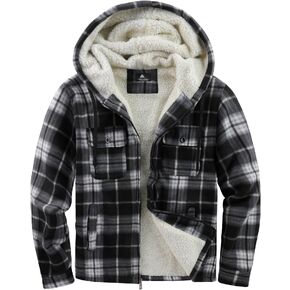 Ceoutdoor Mens Flannel Shirt Jacket Sherpa Fleece Lined Hoodie Plaid Zip Up Long Sleeve Flannel Jackets Warm Winter Coat