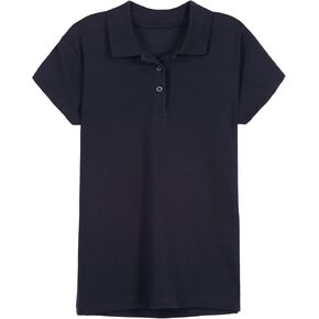 IZOD Girls' School Uniform Adaptive Short Sleeve Polo Shirt, Velcro Closure & Faux Buttons, Comfortable Interlock Fabric