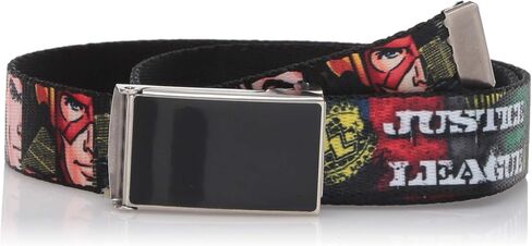Buckle-Down Web Belt, JUSTICE LEAGUE Logo/4-Superhero Panels Pop Art, 1.0" Wide - Fits up to Kids Size 20 in Saudi Arabia