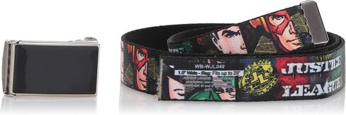 Buckle-Down Web Belt, JUSTICE LEAGUE Logo/4-Superhero Panels Pop Art, 1.0" Wide - Fits up to Kids Size 20 in Saudi Arabia