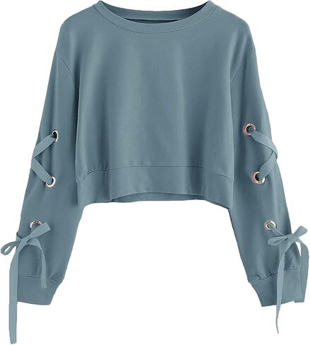 SweatyRocks Women's Casual Lace Up Long Sleeve Pullover Crop Top Sweatshirt in Saudi Arabia