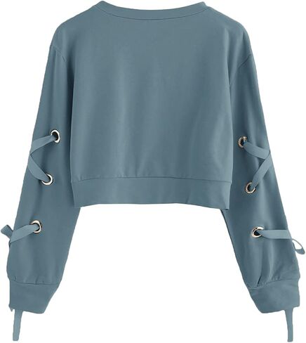 SweatyRocks Women's Casual Lace Up Long Sleeve Pullover Crop Top Sweatshirt in Saudi Arabia