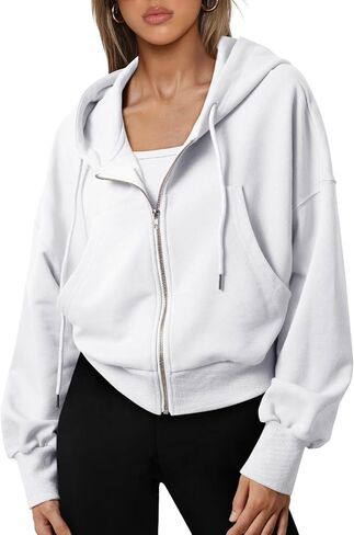 Trendy Queen Hoodies for Women Full Zip Up Cropped Sweatshirts Casual Hooded Pullover Sweaters Tops Fall Winter Clothes 2023 in Saudi Arabia