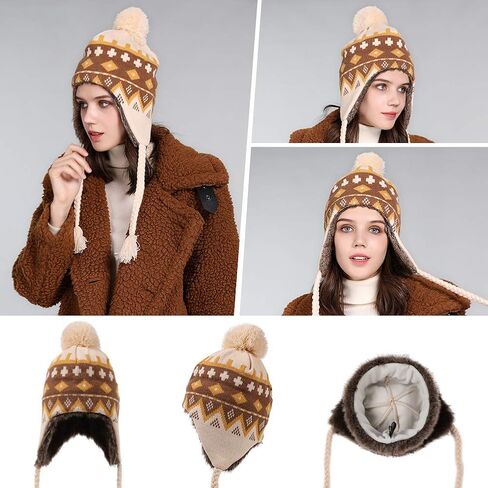 قبعة صوفية من بيرو ذات غطاء للأذن من Comhats مبطنة بالصوف في فصل الشتاء قبعة تزلج على الجليد للسيدات in Kuwait