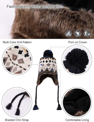 قبعة صوفية من بيرو ذات غطاء للأذن من Comhats مبطنة بالصوف في فصل الشتاء قبعة تزلج على الجليد للسيدات in Kuwait