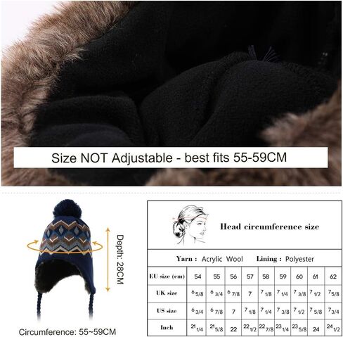 قبعة صوفية من بيرو ذات غطاء للأذن من Comhats مبطنة بالصوف في فصل الشتاء قبعة تزلج على الجليد للسيدات in Kuwait
