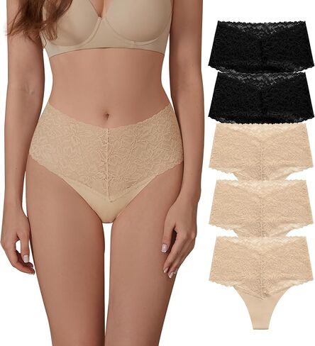 SHARICCA Women Seamless High Waist Underwear Sexy Floral Lace Thong Soft Comfortable Panties Pack in Saudi Arabia