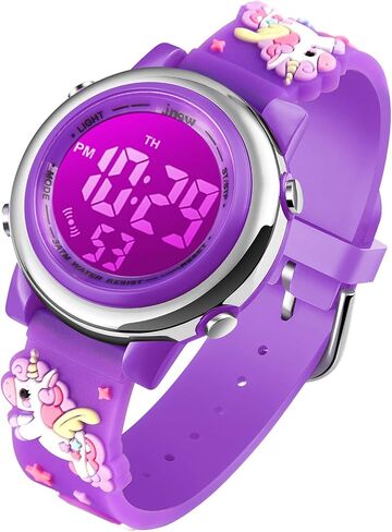 ساعة cofuo الرقمية للفتيات بعمر 3-12 سنة للهدايا، ساعات كهربائية ثلاثية الأبعاد مقاومة للماء رياضية خارجية LED مع منبه مضيء وساعة توقيت للأطفال الصغار in Kuwait