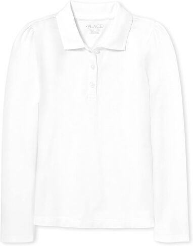 The Children's Place girls Long Sleeve Pique polo shirts, White Single, XX-Large US in Kuwait