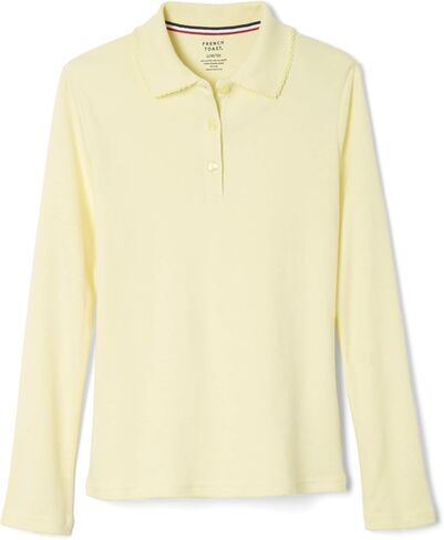 French Toast girls Long Sleeve With Picot Collar (Standard & Plus) School Uniform Polo Shirt, Yellow, 14-16 US in Saudi Arabia