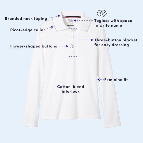 French Toast girls Long Sleeve With Picot Collar (Standard & Plus) School Uniform Polo Shirt, Yellow, 14-16 US in Saudi Arabia