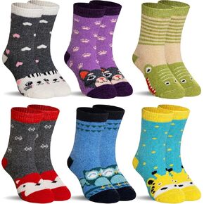 Kids Merino Wool Socks Boys Girls Hiking Boot Winter Thermal Warm Cozy Soft Toddler Thick Crew Socks 6 Pairs