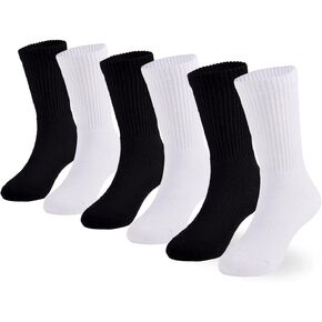 Boys Socks Kids Cushioned Crew Socks Girls Thick Cotton Athletic Running Socks Black/White 6 Pack in Kuwait
